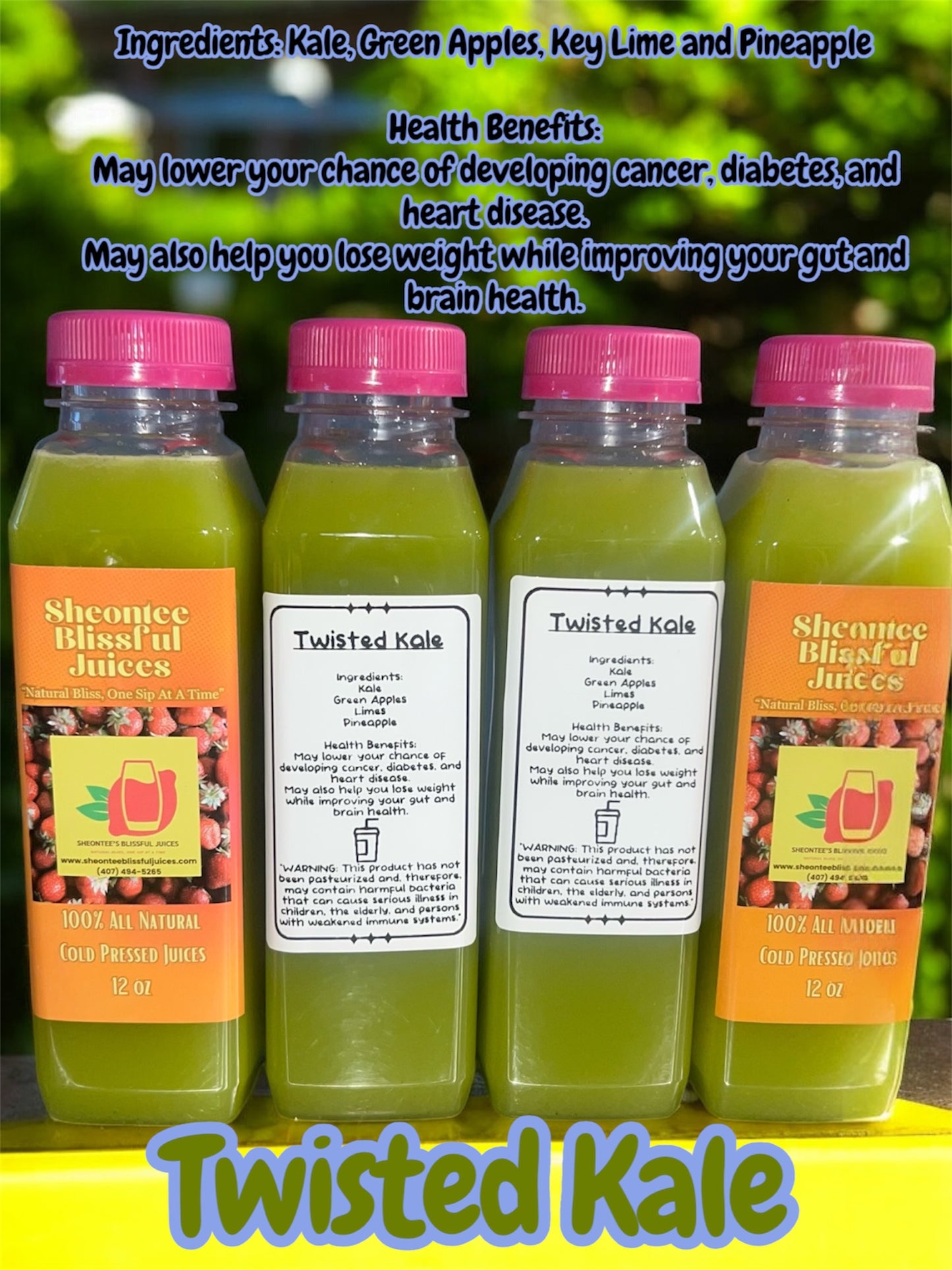 All Natural Cold Pressed Juices 12oz (3) for $25 (6) for $50 (12) for $100